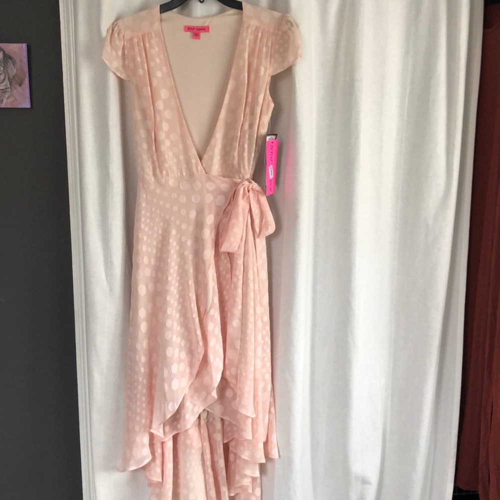 Betsy Johnson Blush Polka Dot Wrap Dress